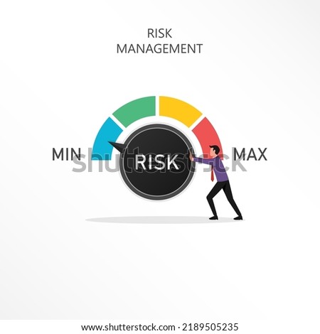 Businessman manage risk, lowest risk concept with switch button pointing to green indicator Royalty-Free Stock Photo #2189505235