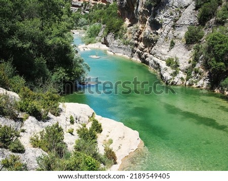 Alcanadre River, Sierra de Guara, Huesca, Spain. River between two shores, mountain river. Royalty-Free Stock Photo #2189549405