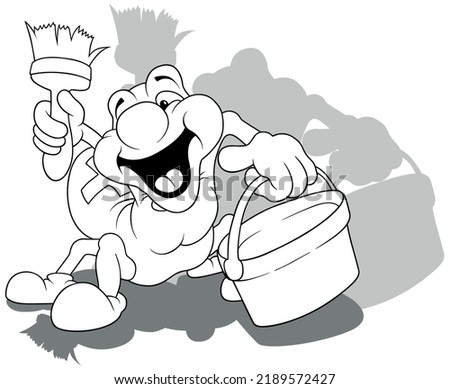 Drawing of a Smiling Spider with a Bucket and Brush in his Hands - Cartoon Illustration Isolated on White Background, Vector