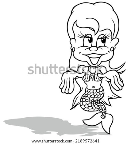 Drawing of a Smiling Mermaid - Cartoon Illustration Isolated on White Background, Vector