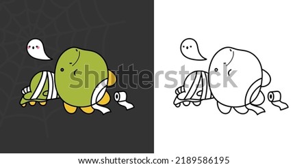 Cute Clipart Halloween Dinosaur Illustration and For Coloring Page. Cartoon Clip Art Halloween T Rex. Cute Vector Illustration of a Kawaii Halloween Dino in Mummy Costume.
