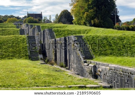 The seven locks in the city of Rogny, center France is an famous ancient construction built to  the Loire to the Seine water system.  Royalty-Free Stock Photo #2189590605