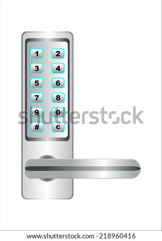Door handle with combination lock. Vector illustration.