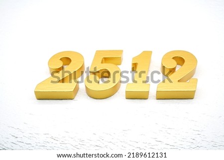      Number 2512 is made of gold painted teak, 1 cm thick, laid on a white painted aerated brick floor, visualized in 3D.                                