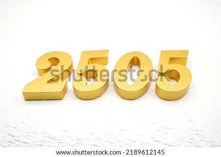   Number 2505 is made of gold painted teak, 1 cm thick, laid on a white painted aerated brick floor, visualized in 3D.                               
