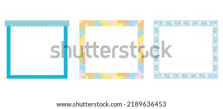 Cartoon decorative border frame set. Blank empty frame with patterned decoration. Isolated by white background, flat design, vector, illustration, EPS10