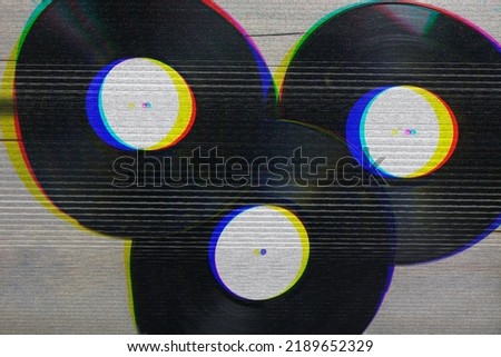 Image of music or vinyl records with glitch effect, retro, futuristic wallpaper, color effect.
