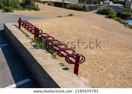 empty bike parking near walking path in spring on the Mediterranean coast. France.