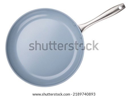 Frying pan. Ceramic Nonstick with stainless steel handle. Fry pan for cooking. Gray ceramic coating. Free of PFAS, PFOA, lead and cadmium. White  isolated background. High quality and resolution photo Royalty-Free Stock Photo #2189740893