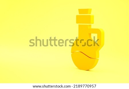 Yellow Essential oil bottle icon isolated on yellow background. Organic aromatherapy essence. Skin care serum glass drop package. Minimalism concept. 3d illustration 3D render.