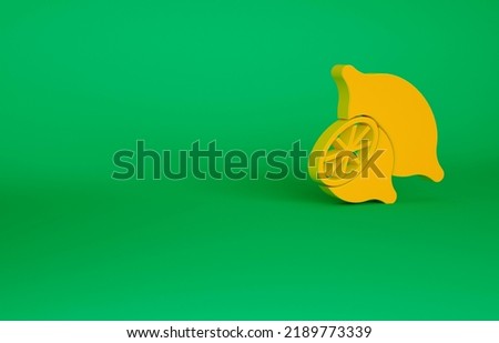 Orange Lemon icon isolated on green background. Minimalism concept. 3d illustration 3D render.