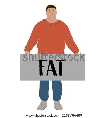 Obesity vector concept. Editable template for gaining weight idea with fat man isolated white background.