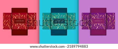 Colorful set of chocolate bar packaging design in abstract style. Vector luxury template with ornament elements. Can be used for background and wallpaper. Great for food and drink package types. Royalty-Free Stock Photo #2189794883