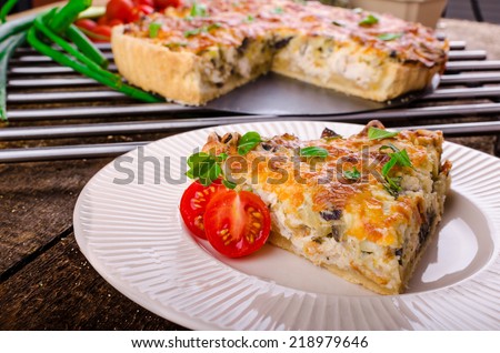 French Quiche with eggplant, leeks and spring onions, bathed in a delicious cream and baked until crisp