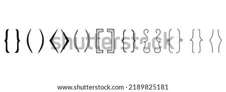 Hand drawn bracket. Brackets icons set. Curly braces, square and corner parentheses. punctuation shapes for messages and quotation. Communication symbols. Graphic design elements vector isolated set Royalty-Free Stock Photo #2189825181