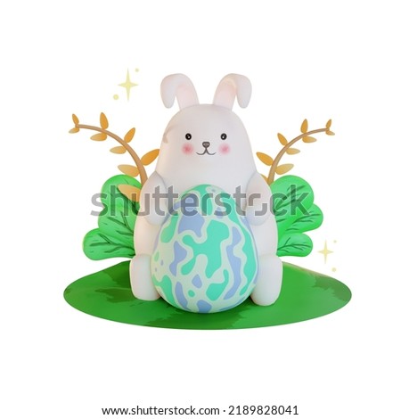 3d illustration Easter Rabbit hugging egg