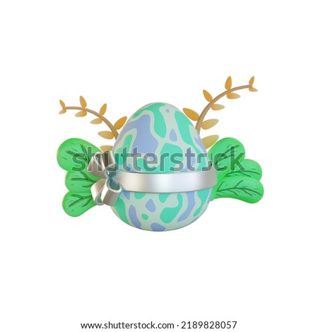 3d illustration Easter eggs and plants