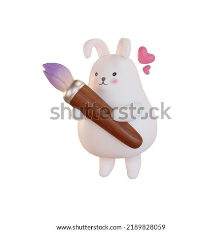 3d illustration Easter bunny with paint brush