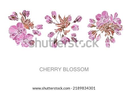 Decorative hand drawn sakura, cherry blossom flowers, design elements. Can be used for cards, invitations, banners, posters, print design. Floral background