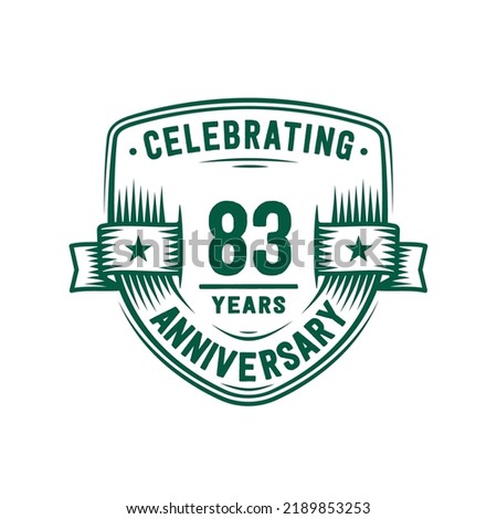83 years anniversary celebration shield design template. 83rd anniversary logo. Vector and illustration.