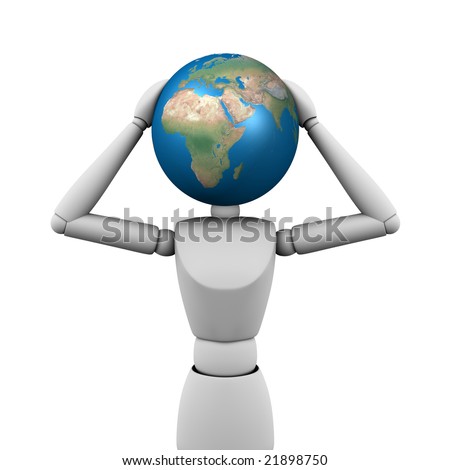 People with globe-head on white background