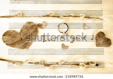 Music notes in music note book. Concept of love melody