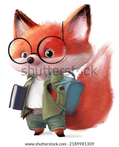 Cute cartoon fox character with book