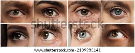 Collage with photos of people with beautiful eyes of different colors. Banner design