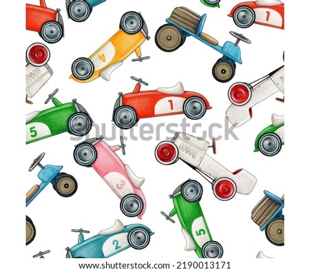 Watercolor Hand Drawn Toy Car Pattern
