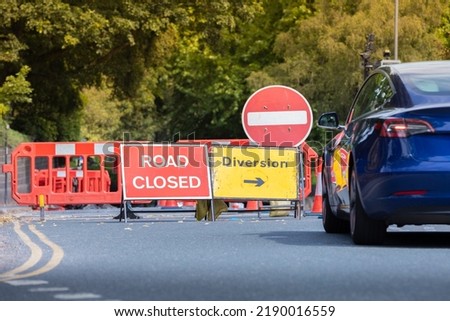 Road Closure Sign. Road Ahead Closed. Traffic Diversion. Royalty-Free Stock Photo #2190016559
