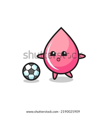 Illustration of strawberry juice drop cartoon is playing soccer , cute style design for t shirt, sticker, logo element