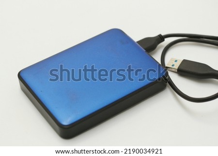 a Blue hard disk isolated on white background. Gadget isolated.
