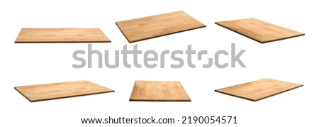 Set of Wood table top isolated on white background, Clipping paths for design work empty free space mock up product display presentation. 