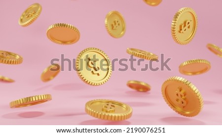 Golden coin 3D on pink background