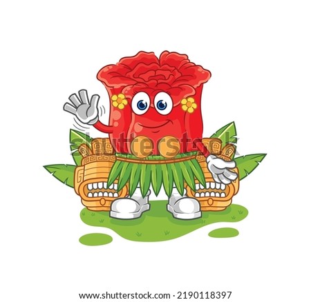 the rose hawaiian waving character. cartoon mascot vector