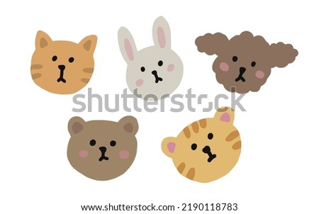 set of animals, cat, bear, dog, rabbit