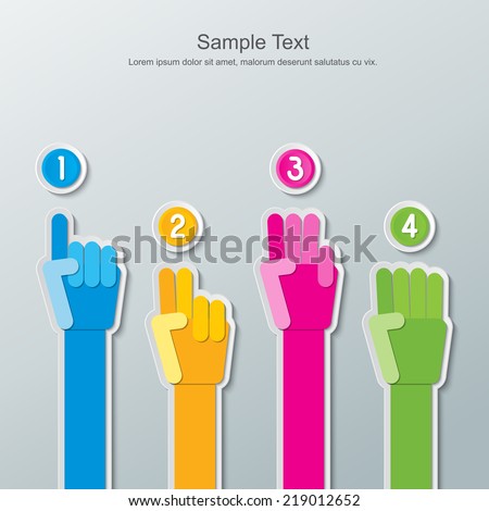 four step colorful paper hands and number buttons infographics. vector