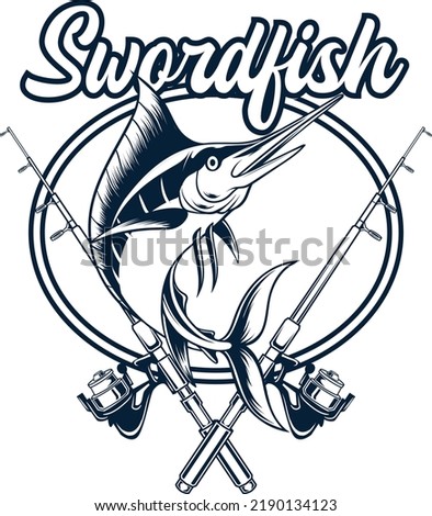 Vintage swordfish logo illustration with premium quality stock vector