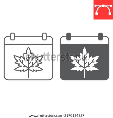 Thanksgiving day calendar line and glyph icon, maple leaf and holiday, autumn calendar vector icon, vector graphics, editable stroke outline sign, eps 10.