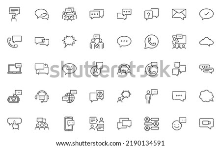 set of communication, line icons, talk, chat,  consultant