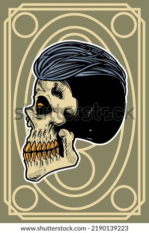 hand drawn skull head with cool hair card illustration