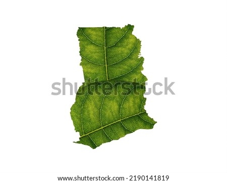 Ghana map made of green leaves on soil background ecology concept