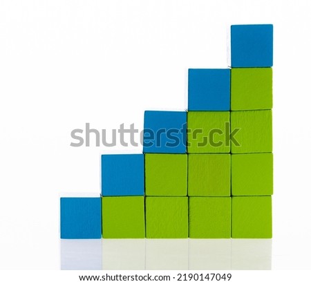 Wooden block stairs on white background.