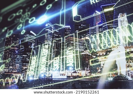 Double exposure of education theme drawing and cityscape background.
