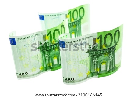 300 Euro banknotes isolated against white background Royalty-Free Stock Photo #2190166145