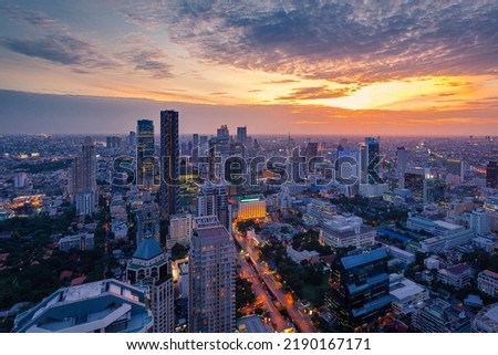 Bangkok Cityscape, Business district with high building at dusk (Bangkok, Thailand) Royalty-Free Stock Photo #2190167171