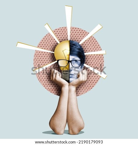 Art collage with the concept of thought process, ingenuity and new creative ideas. Royalty-Free Stock Photo #2190179093