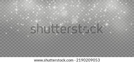 The white dust sparks and star shine with special light, Christmas sparkl light effect, sparkling magic dust particles isolated on transparent background, shine lights, sparkle, vector illustration.