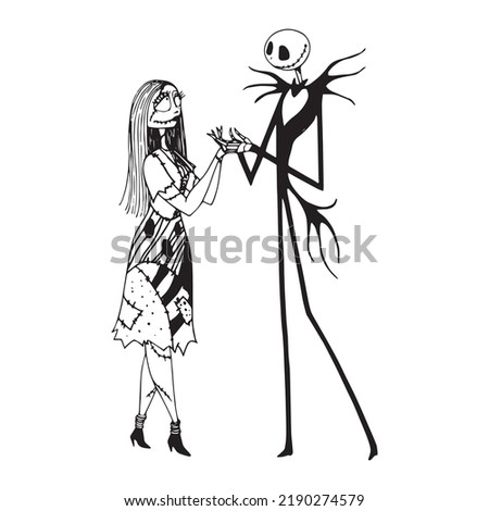 Jack And Sally Nightmare Before Christmas, Vector Illustration, Black Silhouette Royalty-Free Stock Photo #2190274579