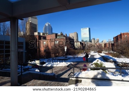 City buildings winter scene boston 